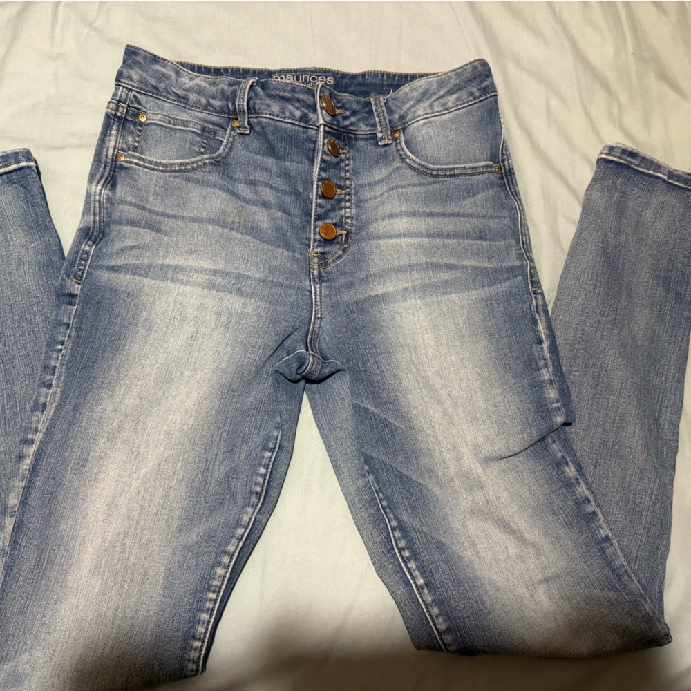 Maurices Blue Straight Leg Jeans with Vintage Fading